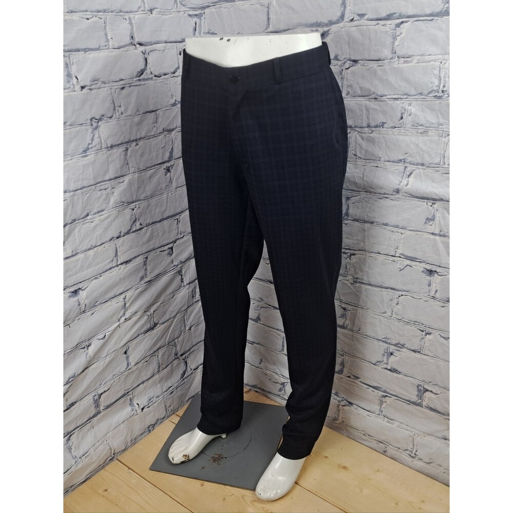 State And Liberty Mens Athletic Fit Dress Pants Black Blue Check 36 actual 37x33